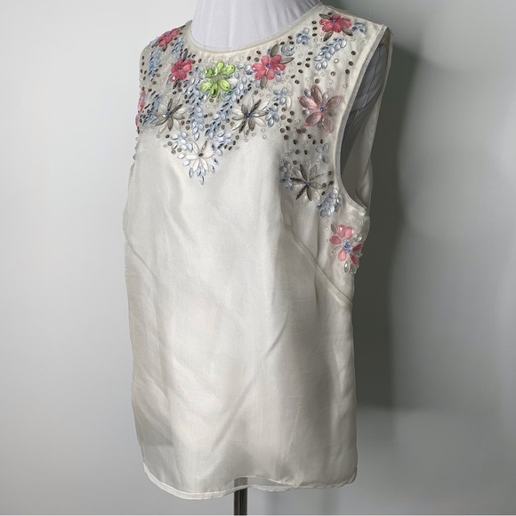 NWT Max Studio Women's White 100% Silk Sleeveless Beaded Blouse Top Size 12 - Picture 4 of 12